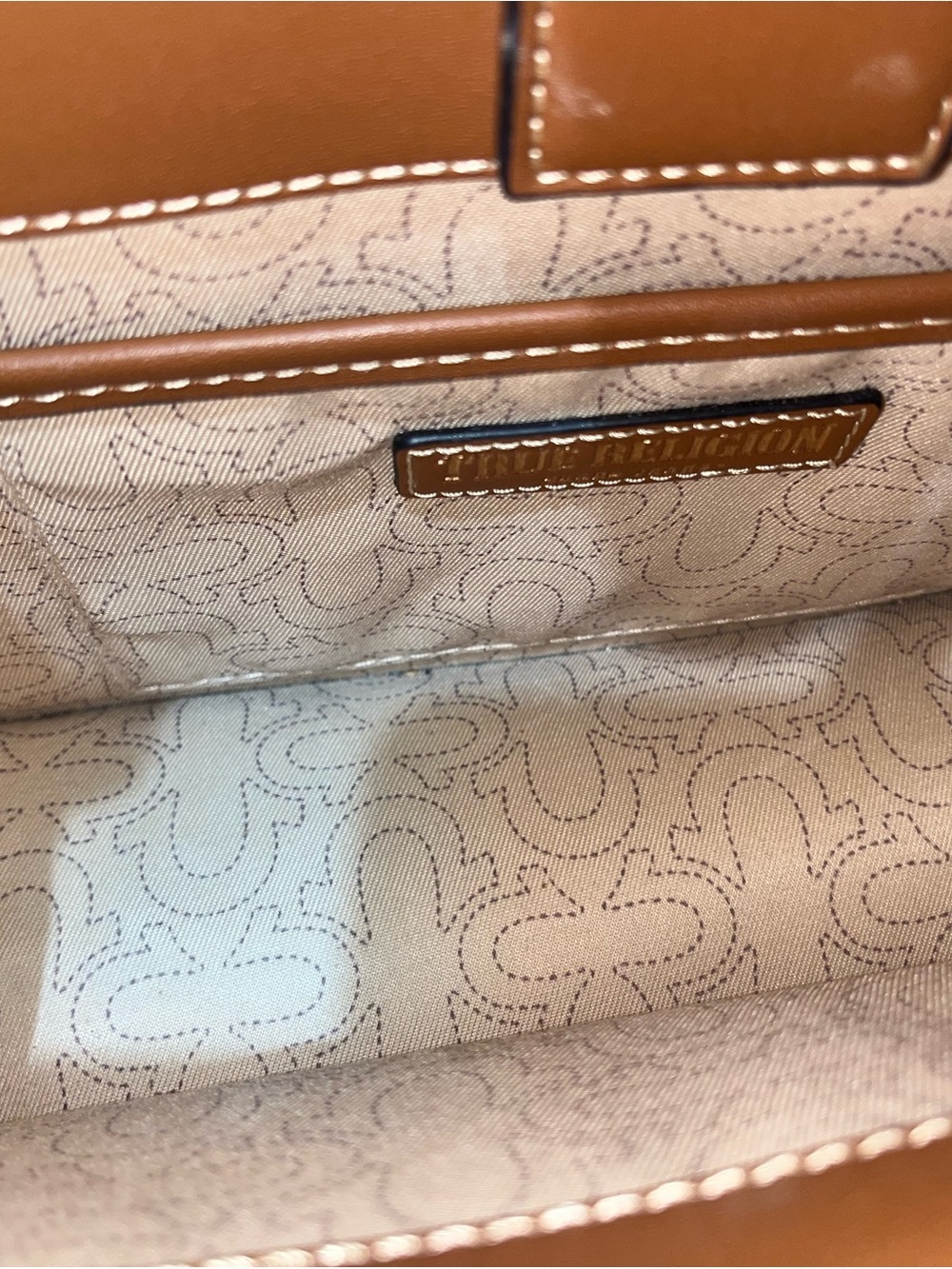 True Religion Denim Tote with Brown Leather Handles and Gold Hardware - Picture 4 of 4
